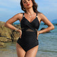 👙Vacation Hot Sale 49%🩱Metallic Accent Mesh Panel One-Piece Swimsuit
