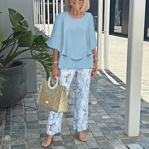 🌞Summer Sale 49% OFF🥰Women’s Casual Round Neck Half Sleeve Top Printed Pants Two Piece Set