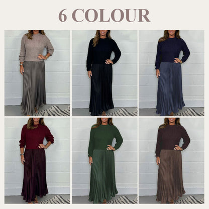 ❄️Hot Promotion 49%OFF🔥Women's Solid Color Long Sleeve Jumper & Pleated Bottom Dress