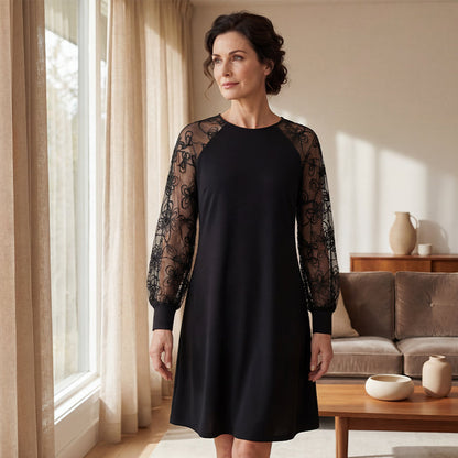🔥2026 New Arrivals: 49% Off for a Limited Time!🔥Lace Patchwork Round Neck Long Sleeve Dress