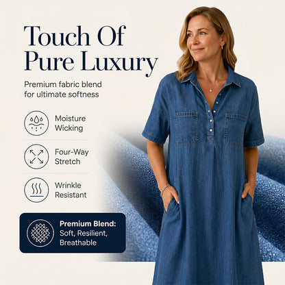 👗 49% OFF NOW! 👖 Casual Pocket Denim Midi Shirt Dress – Soft denim & relaxed fit – Functional pockets, perfect for everyday casual – comfortable and versatile ✨🌸