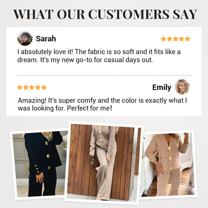 ⏳ Limited time 50% off! 💥Gold Button Soft Knit Trouser Co-Ord，Made of natural plant fibers