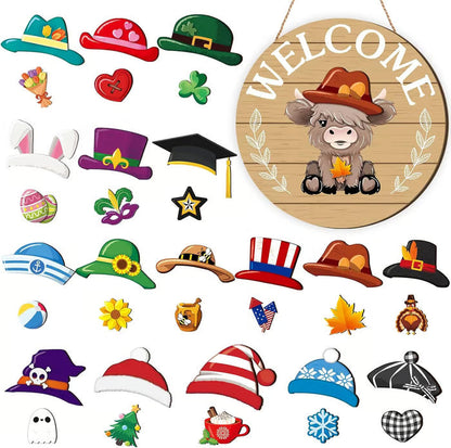 🍁Early Christmas Sale 49% OFF🎄Interchangeable Wooden Gnome Welcome Sign🎈