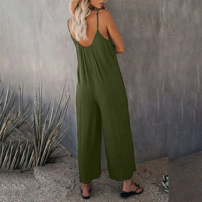 Clearance Sale! 🌸 Loose Sleeveless Wide-Leg Jumpsuit with Pockets - Stretchy & Flowy