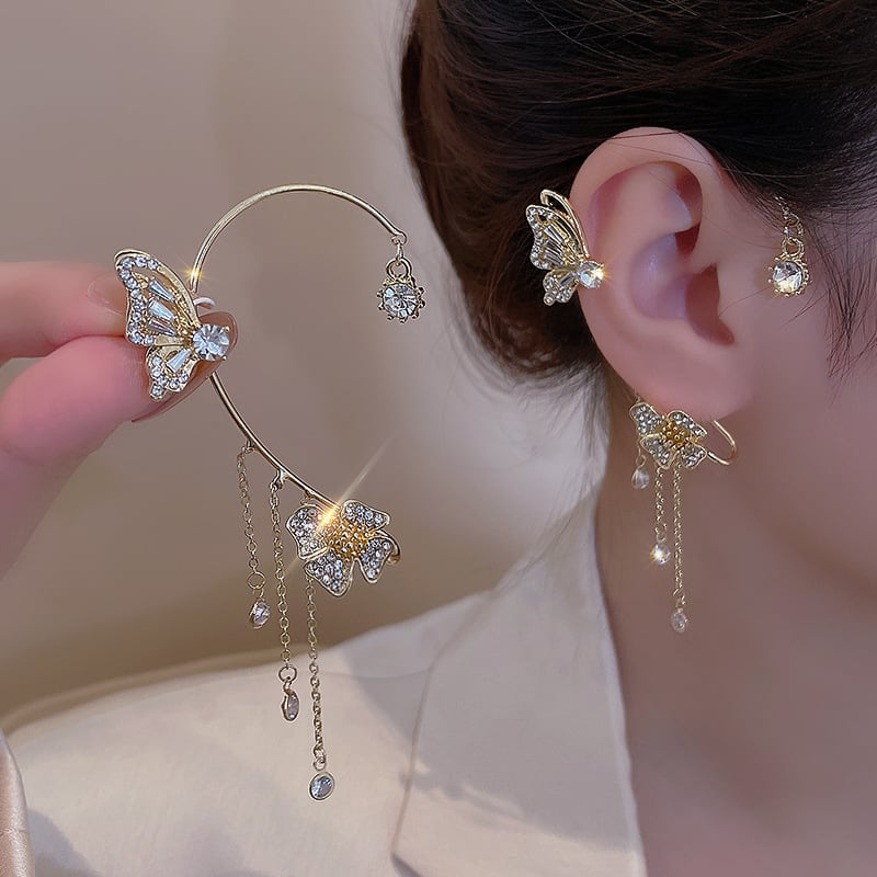 📿BUTTERFLY FLOWER TASSEL SHINY ZIRCON EARRINGS