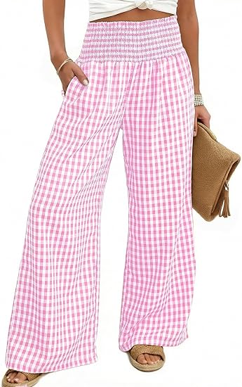 ⏳LAST DAY SALE 50% OFF!🎁Striped Gingham Wide Leg Pants High Waisted With Pockets