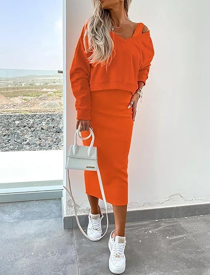 🌹2025 New Arrive - 50% OFF💃Women's 2-Piece Set Sleeveless Dress & Loose V-Neck Pullover