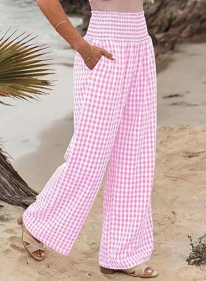 ⏳LAST DAY SALE 50% OFF!🎁Striped Gingham Wide Leg Pants High Waisted With Pockets