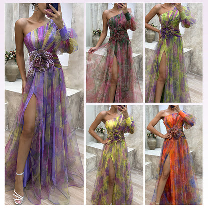 🎉Mother's Day 50% OFF💃 Multicolor Asymmetric Party Dress With Flower Details