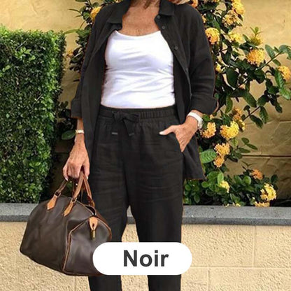 🧥+👖The choice of luxury! Women's cotton and linen long-sleeved top trouser set🎉