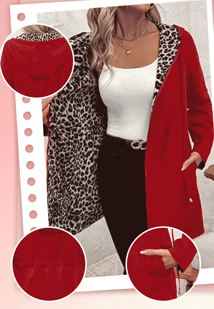 Hooded double-faced leopard print coat