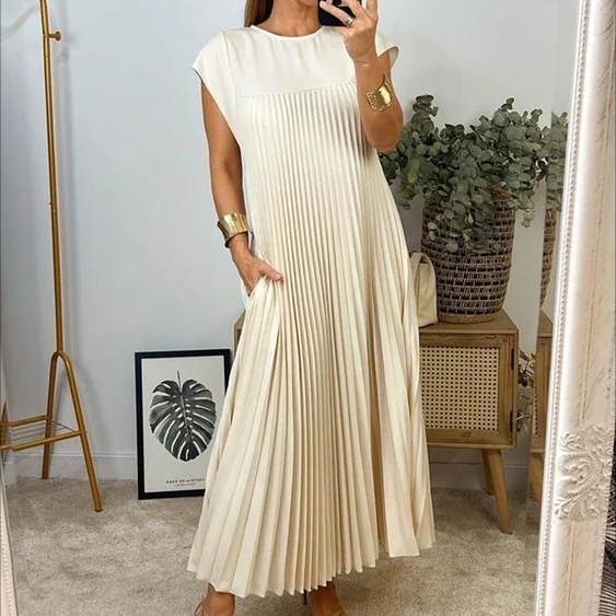 🎉Hot Sale 49% OFF🎉Sleeveless Pleated Simple Solid Color Dress