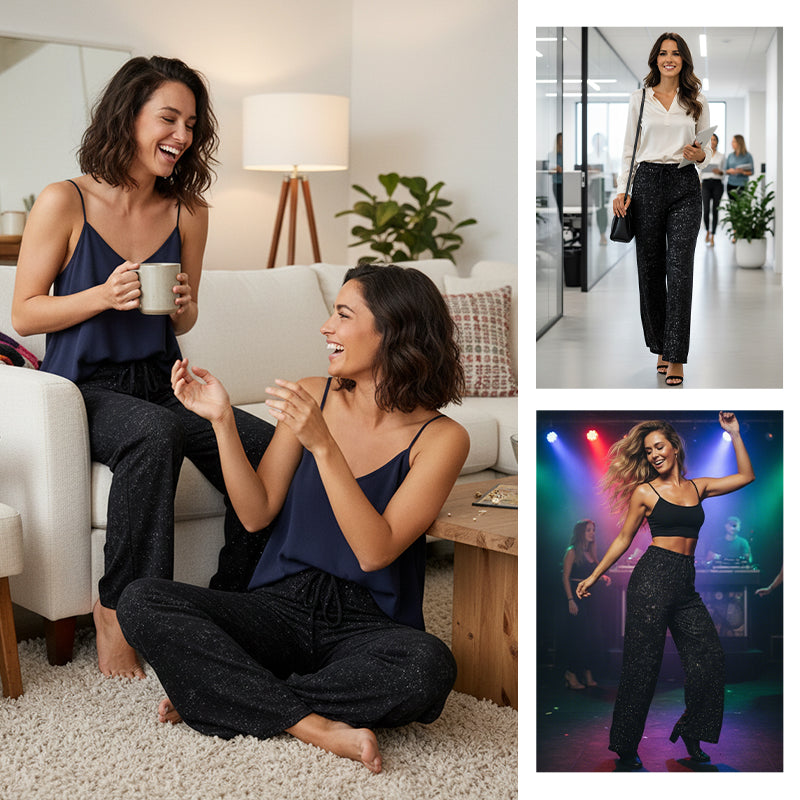 💖LAST DAY SALE 49% OFF🥰Women's Sequin Sparkle Wide Leg Pants with Elastic Waistband