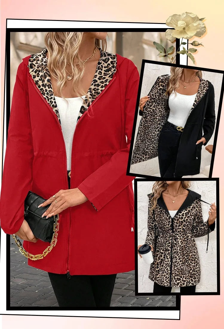 Hooded double-faced leopard print coat