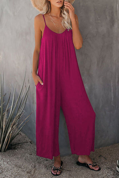 Clearance Sale! 🌸 Loose Sleeveless Wide-Leg Jumpsuit with Pockets - Stretchy & Flowy