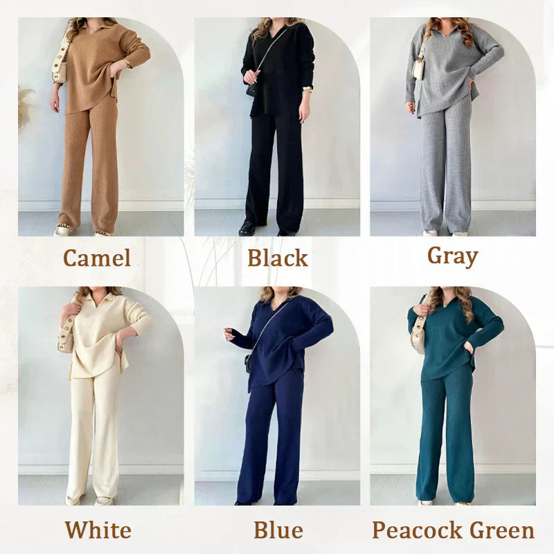 🔥Limited Time Sale 37% OFF🎁V-Neck Casual Slit Knitted Two-Piece Set