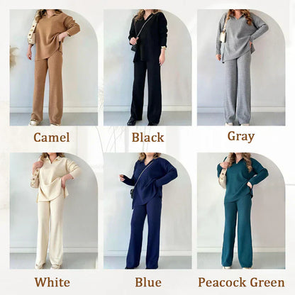 🔥Limited Time Sale 37% OFF🎁V-Neck Casual Slit Knitted Two-Piece Set