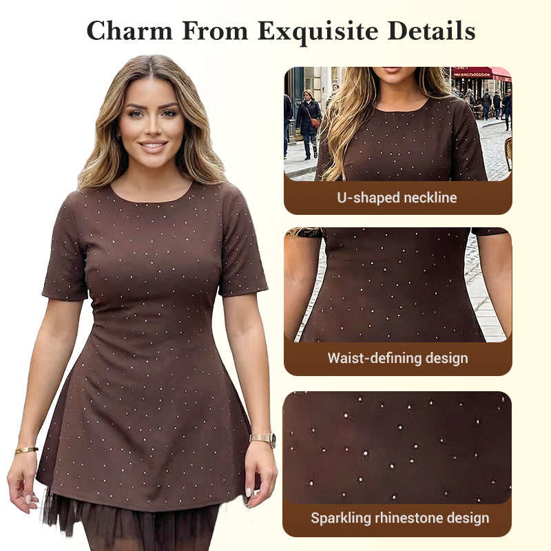 Women’s Sparkling Lace Trim Short-Sleeve Mini Dress