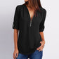 🔥Women's V-Neck Zip Large Size Adjustable Cuff Chiffon Shirt