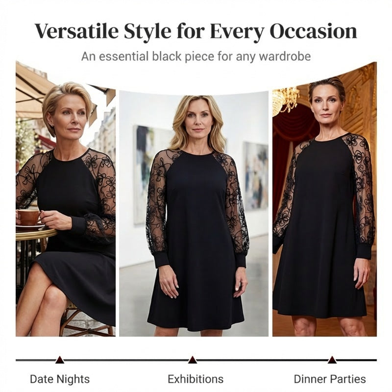 🔥2026 New Arrivals: 49% Off for a Limited Time!🔥Lace Patchwork Round Neck Long Sleeve Dress