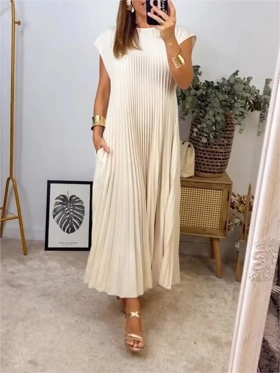 🎉Hot Sale 49% OFF🎉Sleeveless Pleated Simple Solid Color Dress