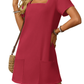 🎉🛍️Summer Specials👗Women's Casual Square Neck Pocket Short Sleeve Dress with Pockets