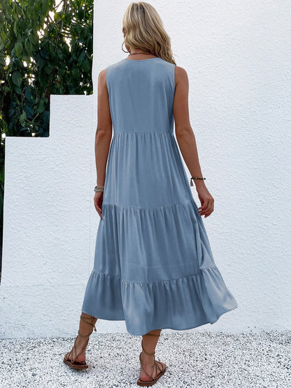 Button Detail Layered Hem Smock Dress（49% OFF）