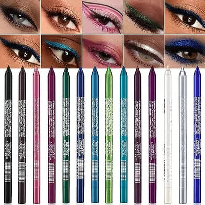 🎁Christmas Special Sale - 50% OFF💜50K+ SOLD!✨14-Pack Eyeliner Pencil Waterproof Colored Gel Liners with Metallic & Shimmer Finishes Smudge-Proof✨