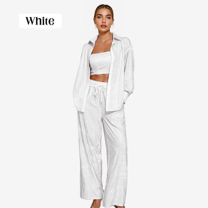 ✨Sequin Blazer And Wide Trousers For Women (3-piece Set)