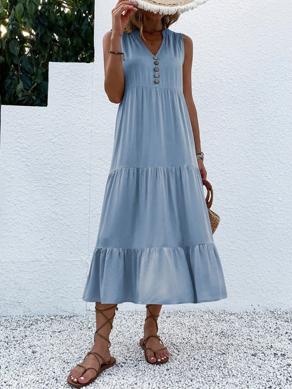 Button Detail Layered Hem Smock Dress（49% OFF）
