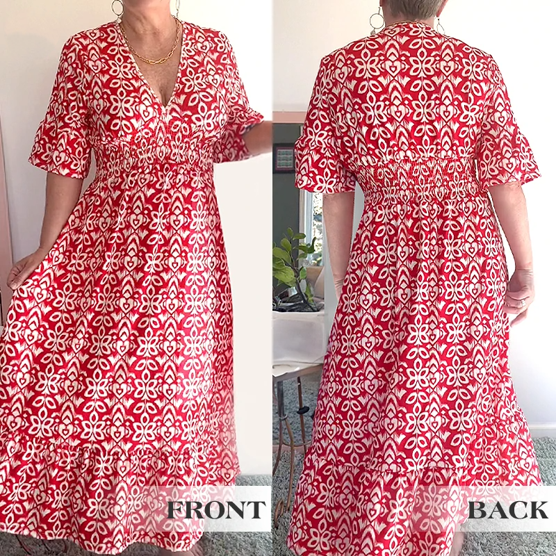 🔥 Hot Sale 50% OFF 🔥Bohemian casual print V-neck waist wrap long dress