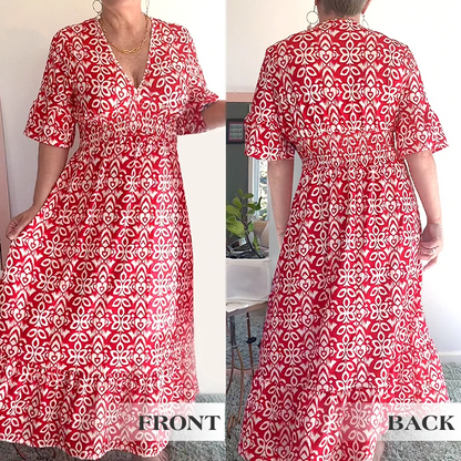 🔥 Hot Sale 50% OFF 🔥Bohemian casual print V-neck waist wrap long dress