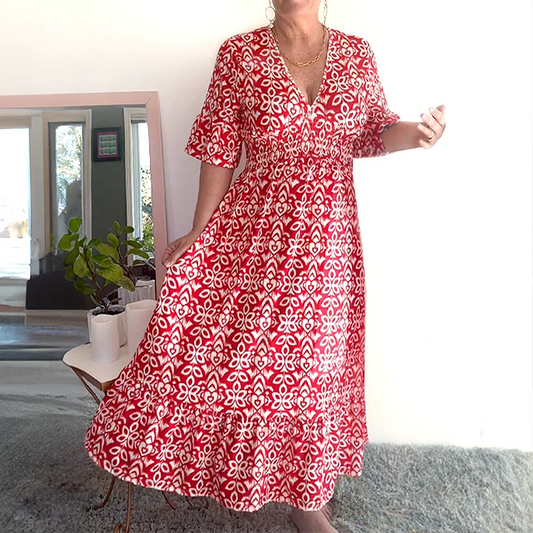 🔥 Hot Sale 50% OFF 🔥Bohemian casual print V-neck waist wrap long dress