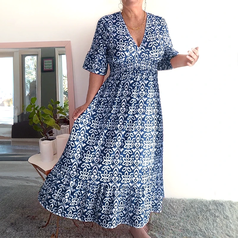 🔥 Hot Sale 50% OFF 🔥Bohemian casual print V-neck waist wrap long dress