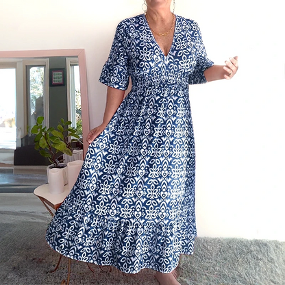 🔥 Hot Sale 50% OFF 🔥Bohemian casual print V-neck waist wrap long dress