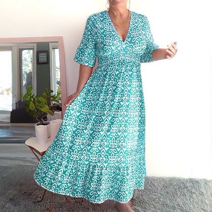 🔥 Hot Sale 50% OFF 🔥Bohemian casual print V-neck waist wrap long dress