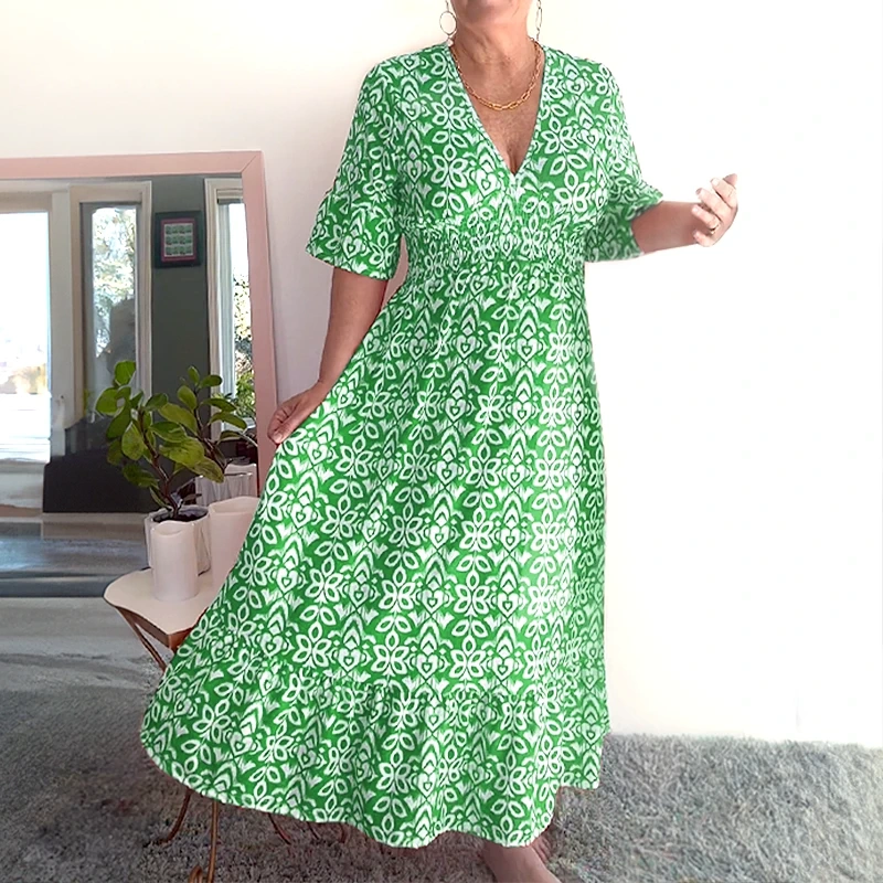 🔥 Hot Sale 50% OFF 🔥Bohemian casual print V-neck waist wrap long dress