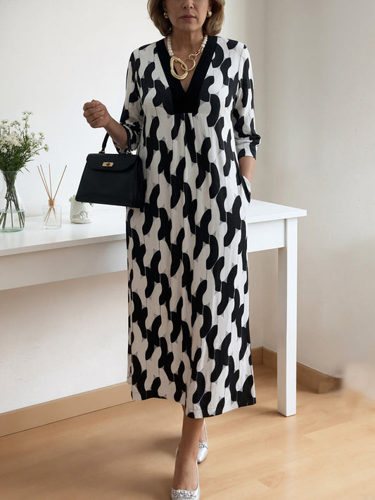 🌸Early Spring Sale 49% OFF!🔥 Casual Chic Maxi Dress – V-Neck, Mid-Length Sleeves, Perfect for Every Day ✨