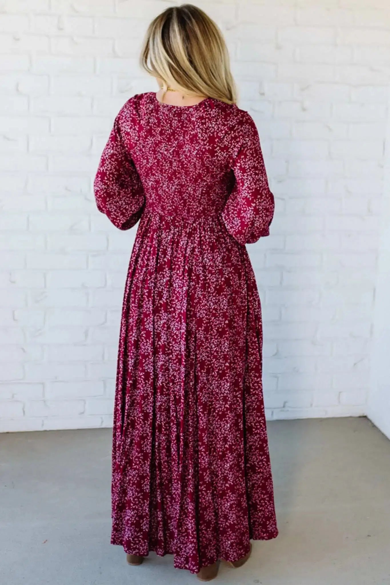 🎅Christmas Special Deal 49%OFF-💃Women’s Floral Rayon Smocked-Waist Lined Maxi Dress
