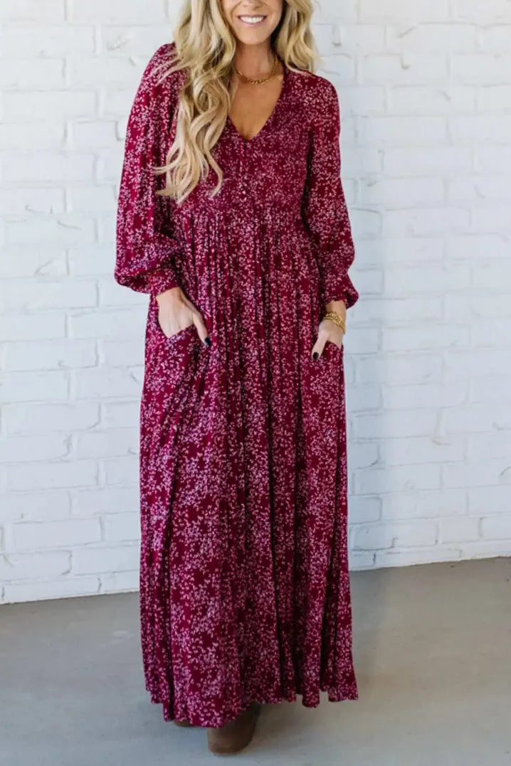 🎅Christmas Special Deal 49%OFF-💃Women’s Floral Rayon Smocked-Waist Lined Maxi Dress