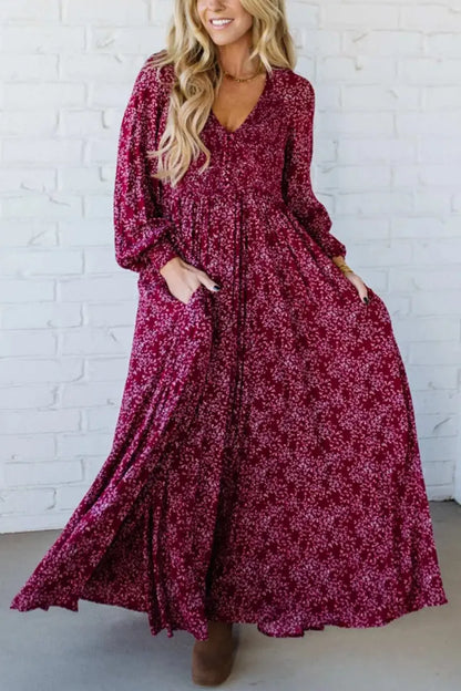 🎅Christmas Special Deal 49%OFF-💃Women’s Floral Rayon Smocked-Waist Lined Maxi Dress