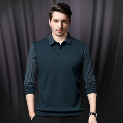 🎅Christmas Sale - 50% OFF🎅Men's Lapel Faux Two-Piece Knitted Shirt