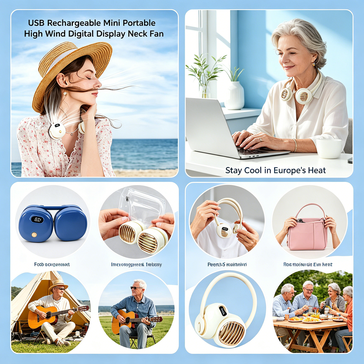 🔥Summer Specials-Foldable USB Rechargeable Neck Hanging Fan