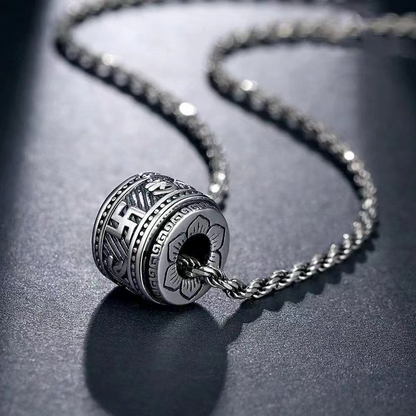 Retro Thai Silver Six-Word Mantra Good Luck Men's Necklace – Rotatable