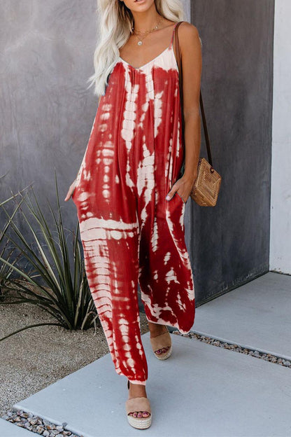 🔥Summer Hot Sale💝Women's Casual Strap Loose Tie-Dye Wide Leg Jumpsuit