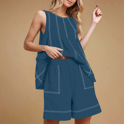 🏖️Summer Hot Sale 49% OFF🌼Women's Round-Neck Tank Top & High-Waisted Shorts Set