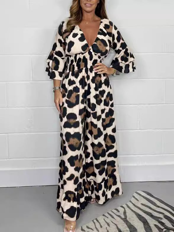 🔥Hot Sale 50% Off🍃Leopard print V-neck jumpsuit