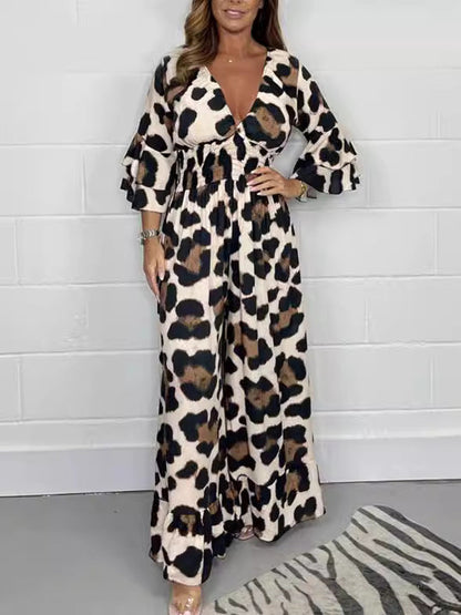 🔥Hot Sale 50% Off🍃Leopard print V-neck jumpsuit