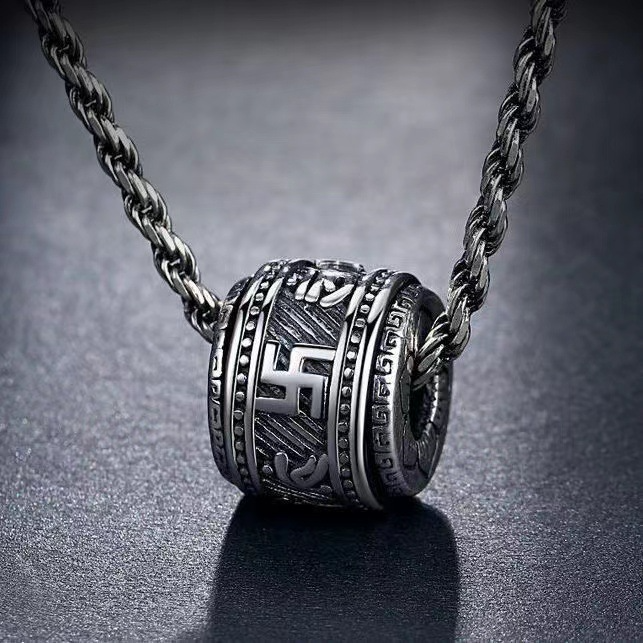 Retro Thai Silver Six-Word Mantra Good Luck Men's Necklace – Rotatable