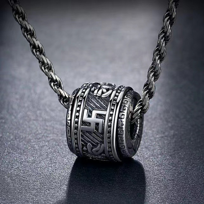 Retro Thai Silver Six-Word Mantra Good Luck Men's Necklace – Rotatable